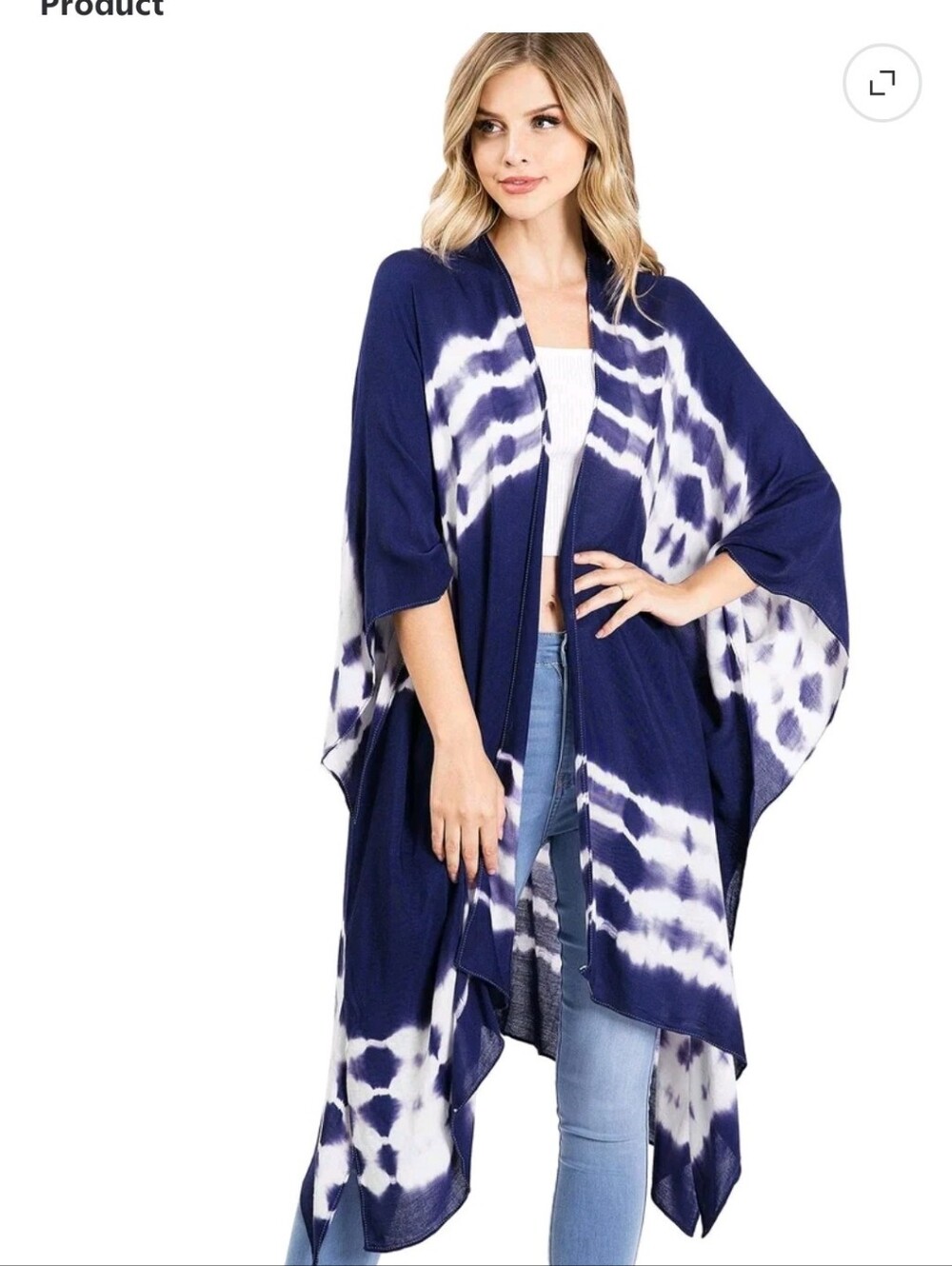 Say What! Hippie Boho Tie Dye Blue White Coverup Kimono Duster OS 2X